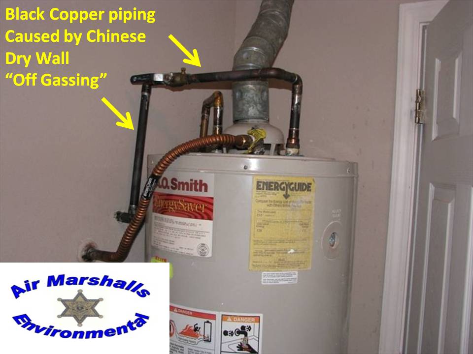 Black copper piping caused by Chinese drywall off-gassing